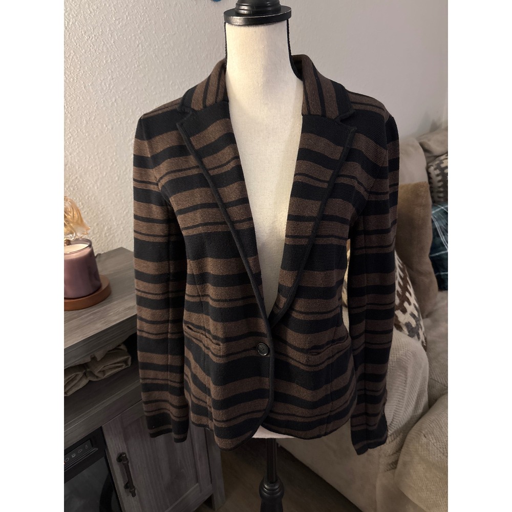 LOFT‎ women's cardigan small cotton striped brown black